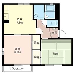 ガーデンハウスB 2DKの間取図画像