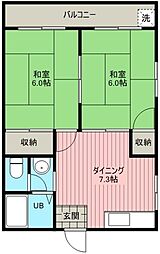 パークハイツワタナベ 2DKの間取図画像