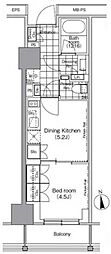 パークハビオ門前仲町 1DKの間取図画像