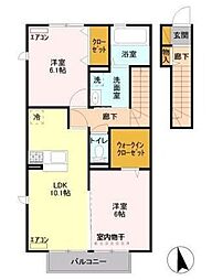 サングリーンB 2階2LDKの間取り