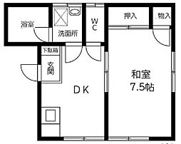 ナガオハイツ 2階1DKの間取り