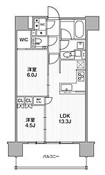 ディームス渋谷本町 9階2LDKの間取り