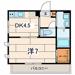 ガーデンテラス山王 3階1DKの間取り