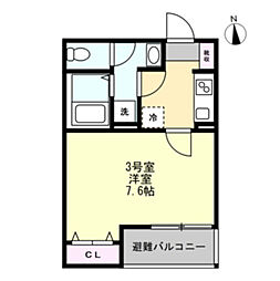 ベイルームリサータ相模原 1Kの間取図画像