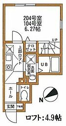 ハーミットクラブハウスル・シェル 1Kの間取図画像