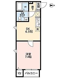 狭山市入間川2丁目アパート 1DKの間取図画像