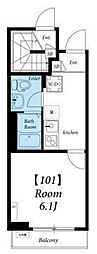 コージーコート 1Kの間取図画像