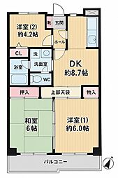 ピボアンヌ北寺尾A棟 3DKの間取図画像