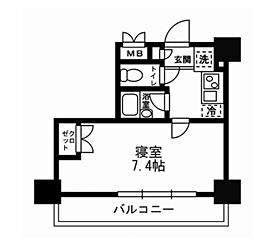 レジディア月島3 1Kの間取図画像
