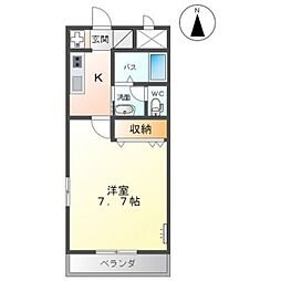 パームヒルズ 1Kの間取図画像