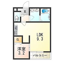 阪神本線 千船駅 徒歩4分の賃貸アパート 3階1LDKの間取り