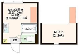 Sunny Place 2階ワンルームの間取り