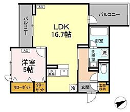D-residence稲城 2階1LDKの間取り