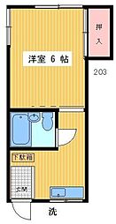 水野荘 2階1Kの間取り