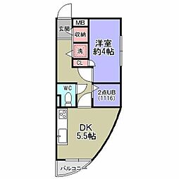 メープルコート芝 1DKの間取図画像