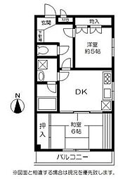 アシュレ双葉町 2DKの間取図画像