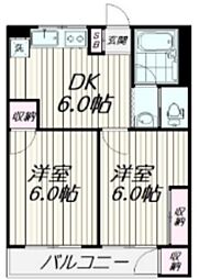 横溝コーポ3号棟 2DKの間取図画像