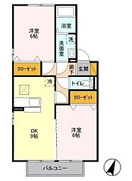 エクセルヒルズB 2DKの間取図画像