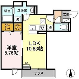エクセリア中村北 2階1LDKの間取り