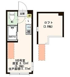 カレッジヒルズ小竹向原 1階ワンルームの間取り