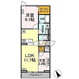 JR横浜線 橋本駅 徒歩14分の賃貸アパート 3階2LDKの間取り
