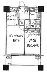 アウルタワー 23階1LDKの間取り