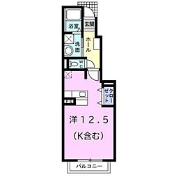 アームズ横山2 1Kの間取図画像
