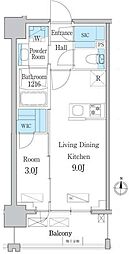 デュオフラッツ台東三ノ輪 1LDKの間取図画像