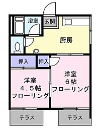 第1葉山コーポB 2Kの間取図画像
