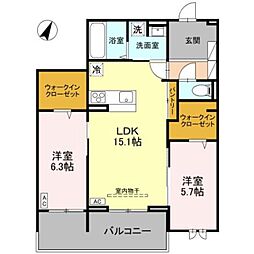 センカIII 3階2LDKの間取り