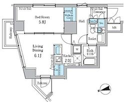 パークアクシス御徒町 4階1LDKの間取り