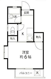 Kハウス 2階1Kの間取り