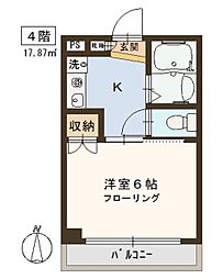 ソサエティ塩見 5階1Kの間取り