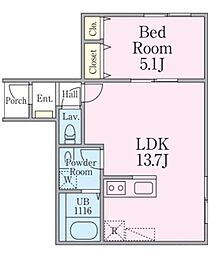 デベルト立花 1階1LDKの間取り