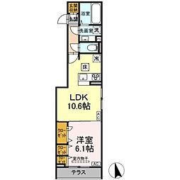 D-ROOM田町A 1階1LDKの間取り