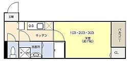 クイーンズコート2 1Kの間取図画像