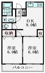 ツインマンション自由が丘 2階2DKの間取り