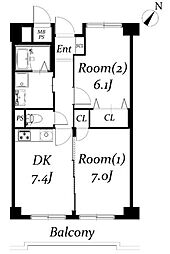 斎藤マンション 2DKの間取図画像