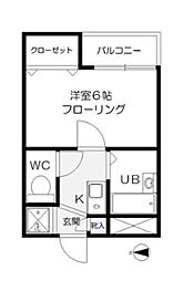 シャルム立川 2階1Kの間取り