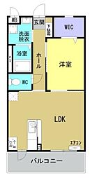 エリゼ南泉田 1LDKの間取図画像
