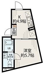 グランデ江北 3階1Kの間取り