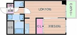 TheParkcross阿波座 1Kの間取図画像