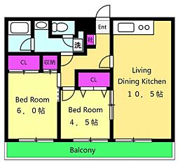 明日香2テラス 2LDKの間取図画像