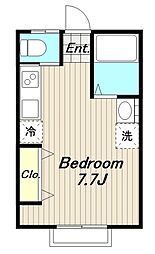 イーストガーデンウィズ橋本 1階ワンルームの間取り