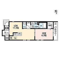 アムールブラン 1LDKの間取図画像