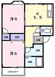 グリーンハイツB 2DKの間取図画像