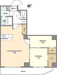アルファコート亀戸2 3階2LDKの間取り