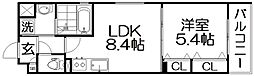 クリエオーレ星田 1LDKの間取図画像