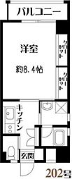 グロリアス西新 1Kの間取図画像