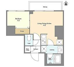 クラリティア西日暮里 2階1LDKの間取り